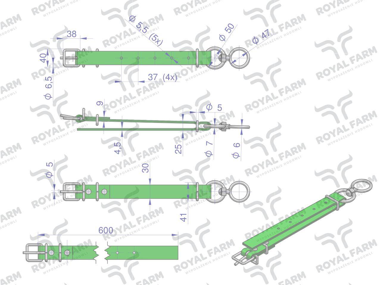 Obroża wąska60 cmx3 cm z okrętką royal farm Obroża wąska60 cmx3 cm z okrętką royal farm - obrazek 3