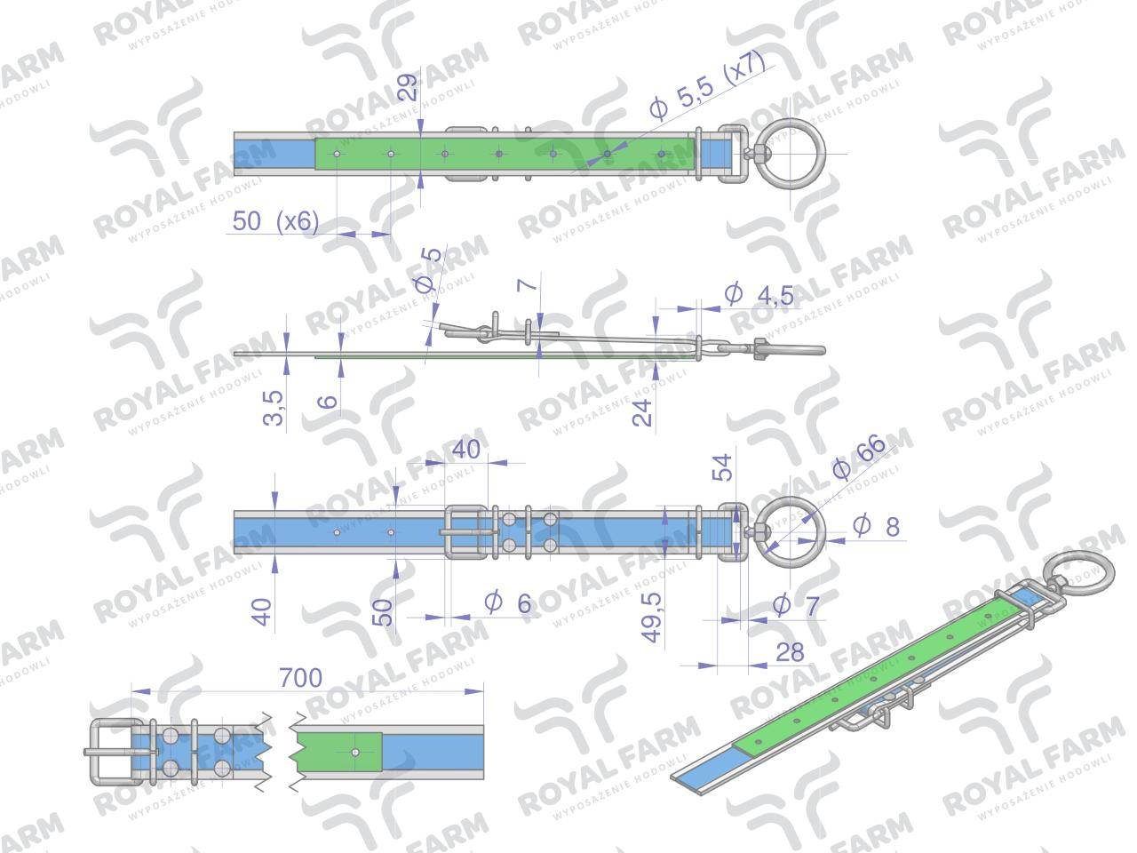 Obroża dla cieląt70 cmx4 cm z okrętką 8mmroyal farm Obroża dla cieląt70 cmx4 cm z okrętką 8mmroyal farm - obrazek 3
