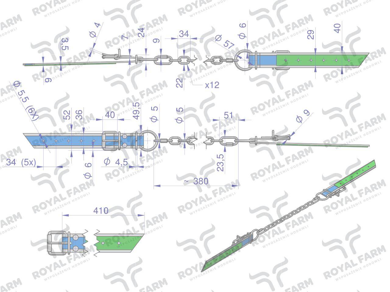 Poskromdwa pasy z łańcuchemroyal farm Poskromdwa pasy z łańcuchemroyal farm - obrazek 3