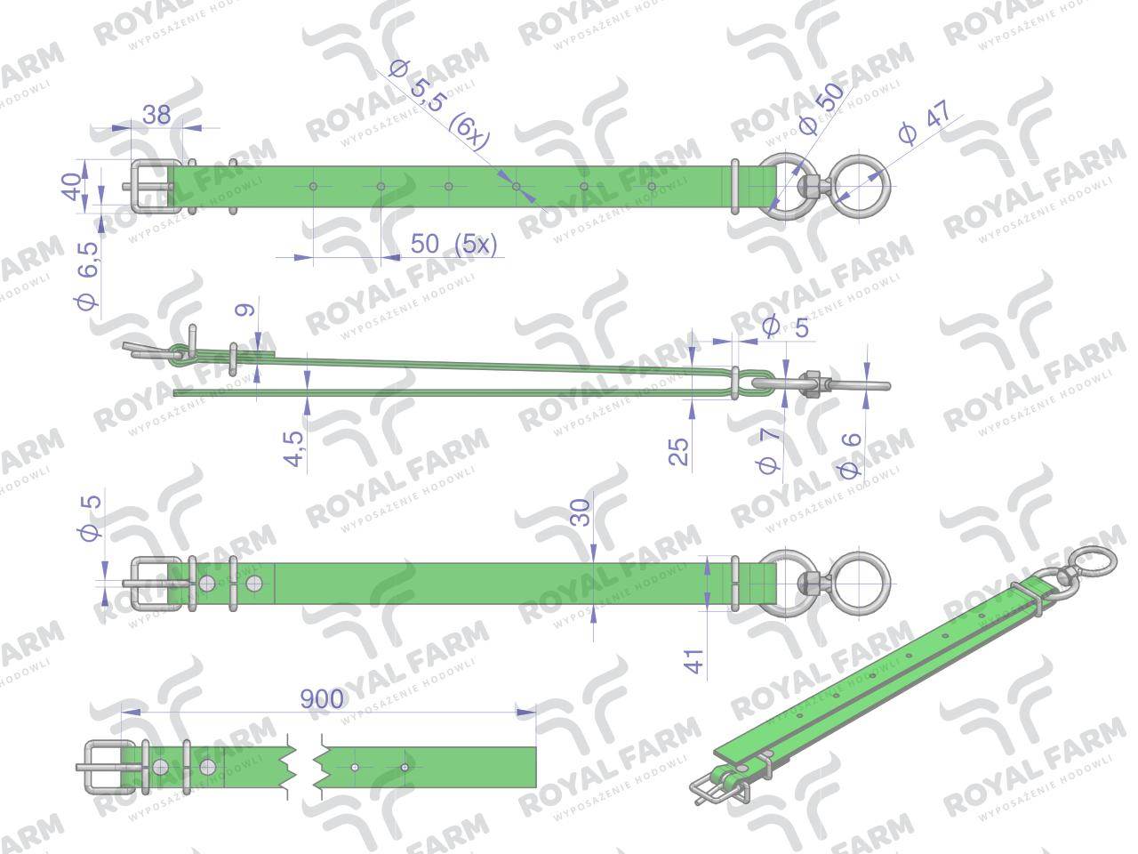 Obroża wąska90 cmx3 cm z okrętką royal farm Obroża wąska90 cmx3 cm z okrętką royal farm - obrazek 3