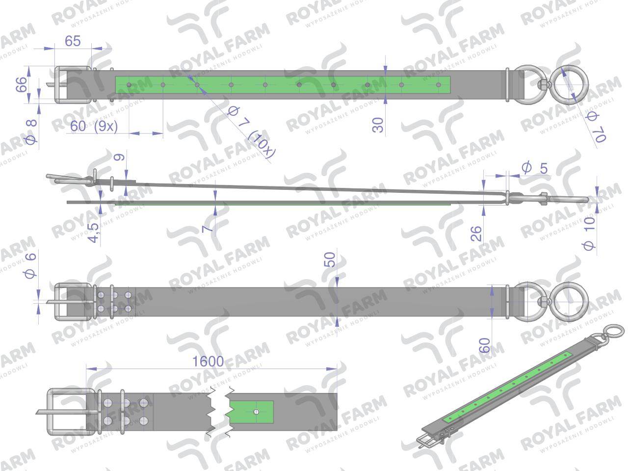 Obroża szeroka160 cmx5 cm z okrętką 10mm royal farm Obroża szeroka160 cmx5 cm z okrętką 10mm royal farm - obrazek 3