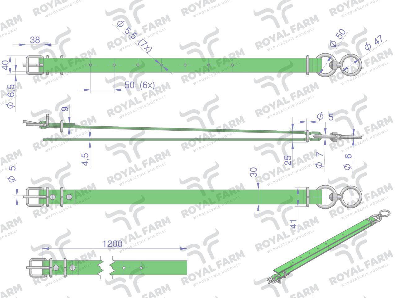 Obroża wąska120 cmx3 cm z okrętką royal farm Obroża wąska120 cmx3 cm z okrętką royal farm - obrazek 3