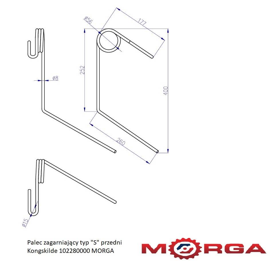 Palec Zagarniający Typ "S" Przedni Kongskilde Malowany Proszkowo Morga