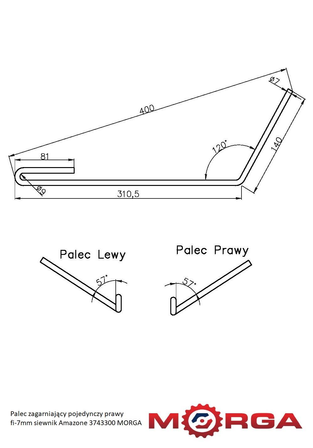 Palec Zagarniający Pojedynczy Prawy Fi-7mm Siewnik Amazone 3743300 Morga Palec Zagarniający Pojedynczy Prawy Fi-7mm Siewnik Amazone 3743300 Morga - obrazek 5