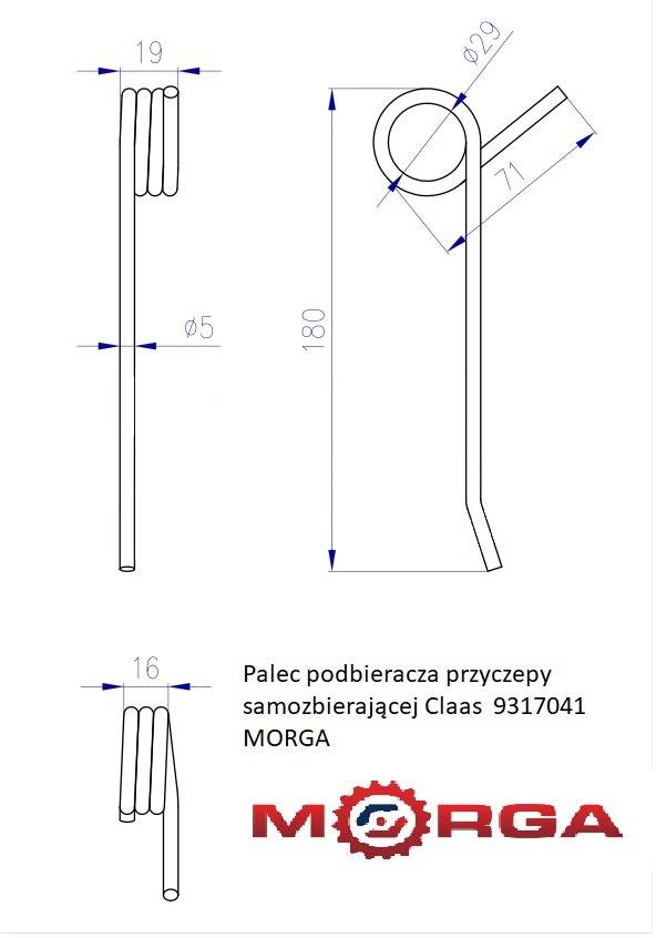 Palec Podbieracza Przyczepy Samozbierającej Claas Malowane Proszkowo Morga Palec Podbieracza Przyczepy Samozbierającej Claas Malowane Proszkowo Morga - obrazek 5