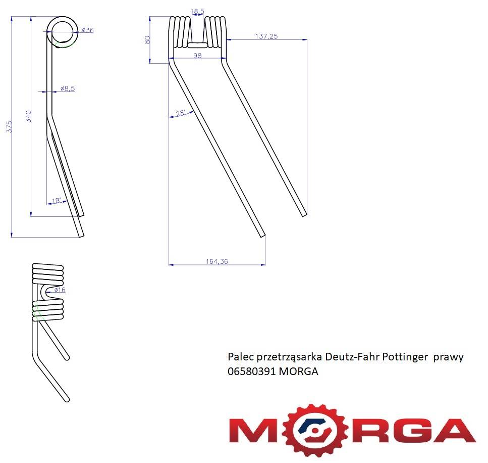 Palec Przetrząsarka Deutz-Fahr Pottinger Prawy 06580391 Malowane Proszkowo Palec Przetrząsarka Deutz-Fahr Pottinger Prawy 06580391 Malowane Proszkowo - obrazek 5