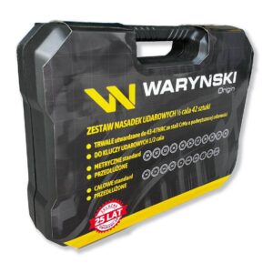 Zestaw nasadek udarowych 1/2 metrycznych i calowych standard i przedłużonych ze stali crmo 42 el. Waryński