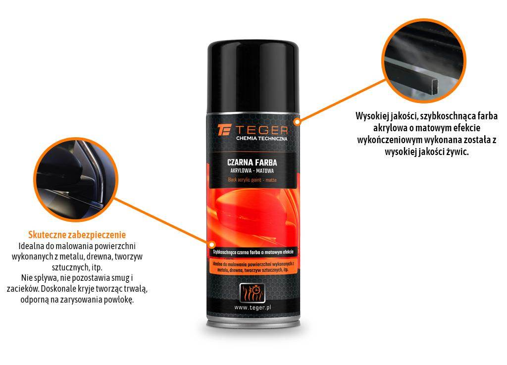 Czarna farba akrylowa - matowa, 400ml, teger Czarna farba akrylowa - matowa, 400ml, teger - obrazek 2
