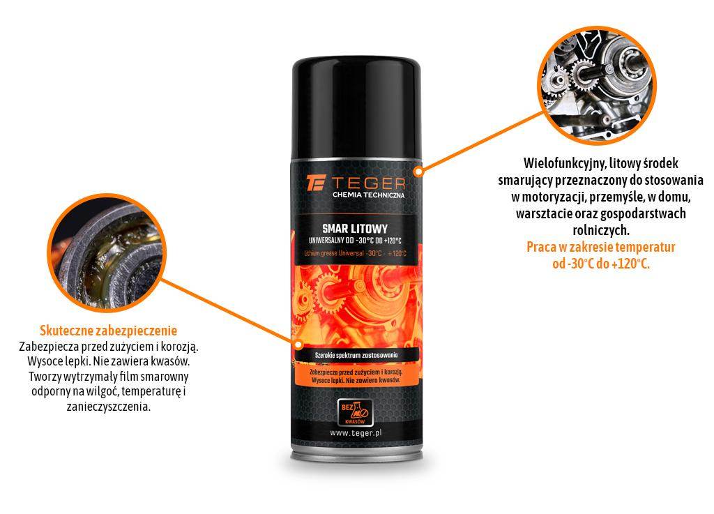 Smar litowy uniwersalny -30° do +120°, 400ml, teger Smar litowy uniwersalny -30° do +120°, 400ml, teger - obrazek 2