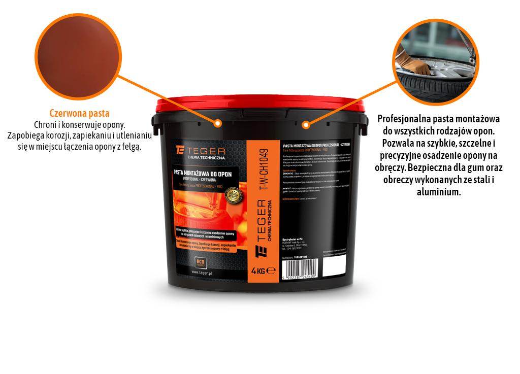 Pasta, maść montażowa do opon - professional, czerwona 4 kg teger Pasta, maść montażowa do opon - professional, czerwona 4 kg teger - obrazek 2