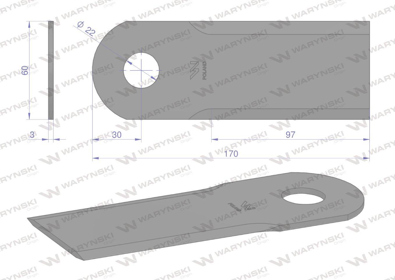Nóż, obrotowy rozdrabniacz słomy sieczkarnia bizon dyminy/żukowo szerokość 60mm fi-22 waryński, waryński Nóż, obrotowy rozdrabniacz słomy sieczkarnia bizon dyminy/żukowo szerokość 60mm fi-22 waryński, waryński - obrazek 2