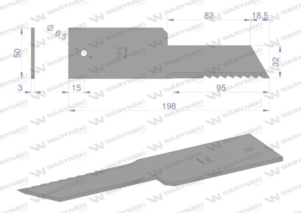 Nóż, stały rozdrabniacz słomy sieczkarnia 198x50x3mm otwór 6.5 z59033 280910z john deere waryński, waryński - obrazek 2