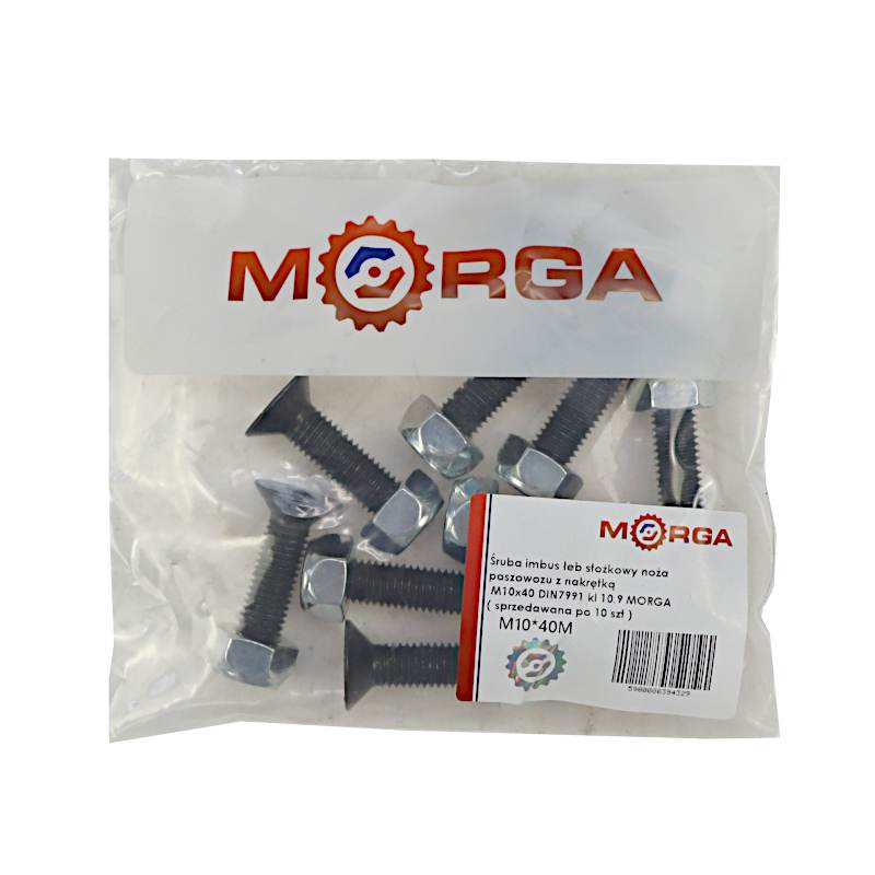 Śruba Imbus Łeb Stożkowy Noża Paszowozu Z Nakrętką M10x40 Din7991 Kl 10szt Śruba Imbus Łeb Stożkowy Noża Paszowozu Z Nakrętką M10x40 Din7991 Kl 10szt - obrazek 4