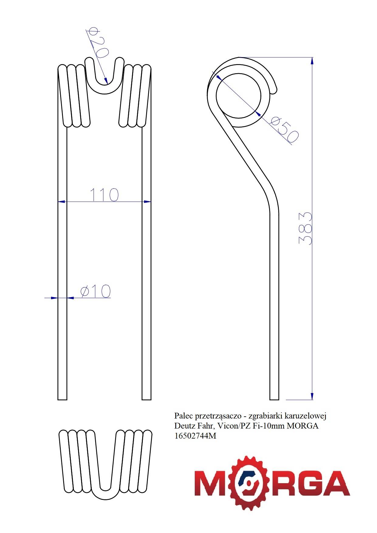 Palec Przetrząsaczo - Zgrabiarki Karuzelowej Deutz Fahr Vicon/Pz Fi-10mm Palec Przetrząsaczo - Zgrabiarki Karuzelowej Deutz Fahr Vicon/Pz Fi-10mm - obrazek 5