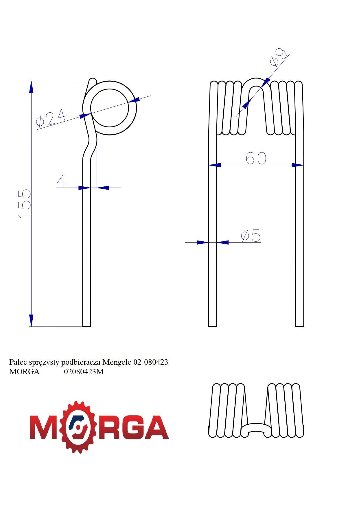 Palec Sprężysty Podbieracza Mengele 02-080423 Malowane Proszkowo Morga Palec Sprężysty Podbieracza Mengele 02-080423 Malowane Proszkowo Morga - obrazek 5