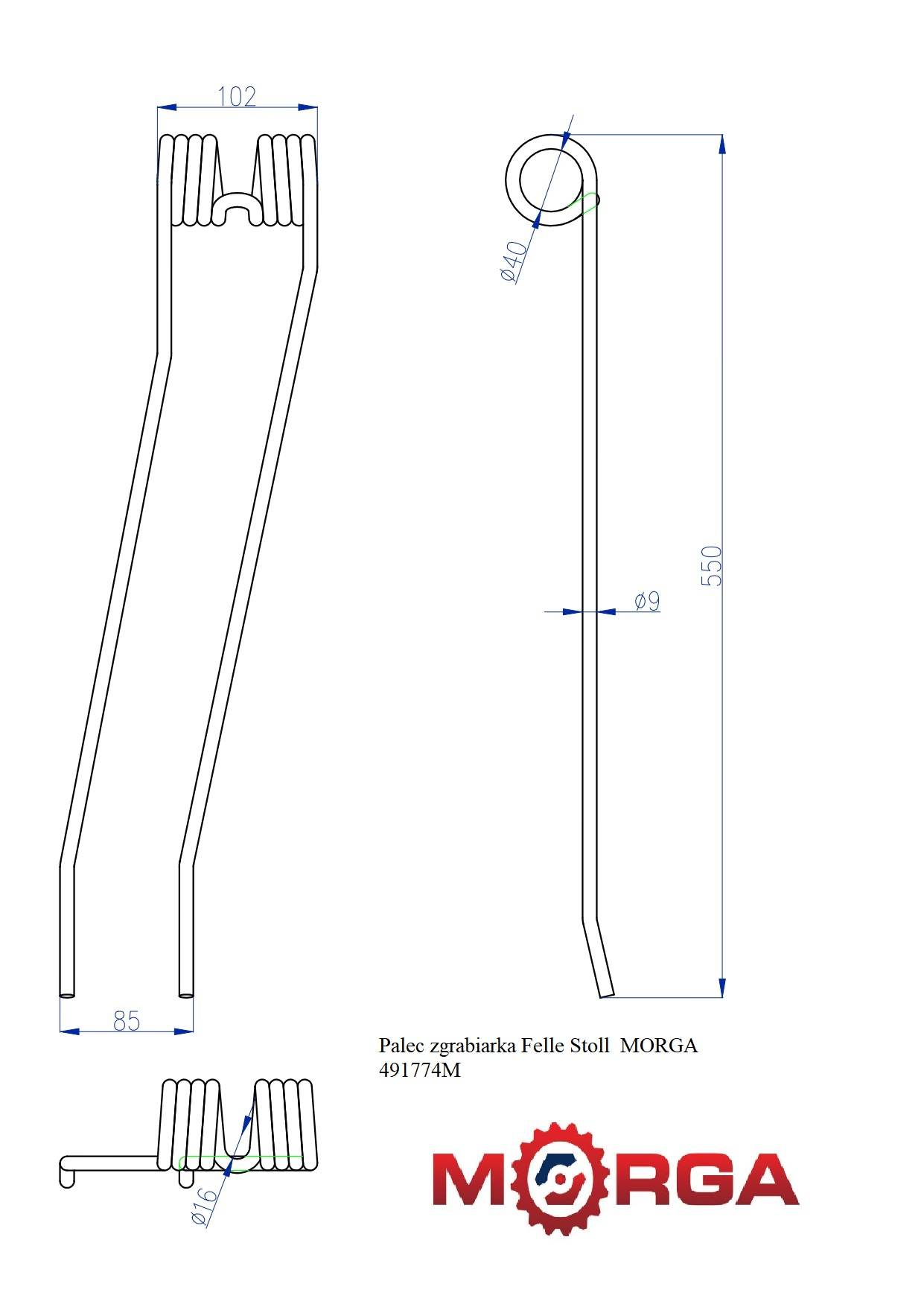 Palec Zgrabiarka Felle Stoll 491774 Malowane Proszkowo Morga Palec Zgrabiarka Felle Stoll 491774 Malowane Proszkowo Morga - obrazek 5