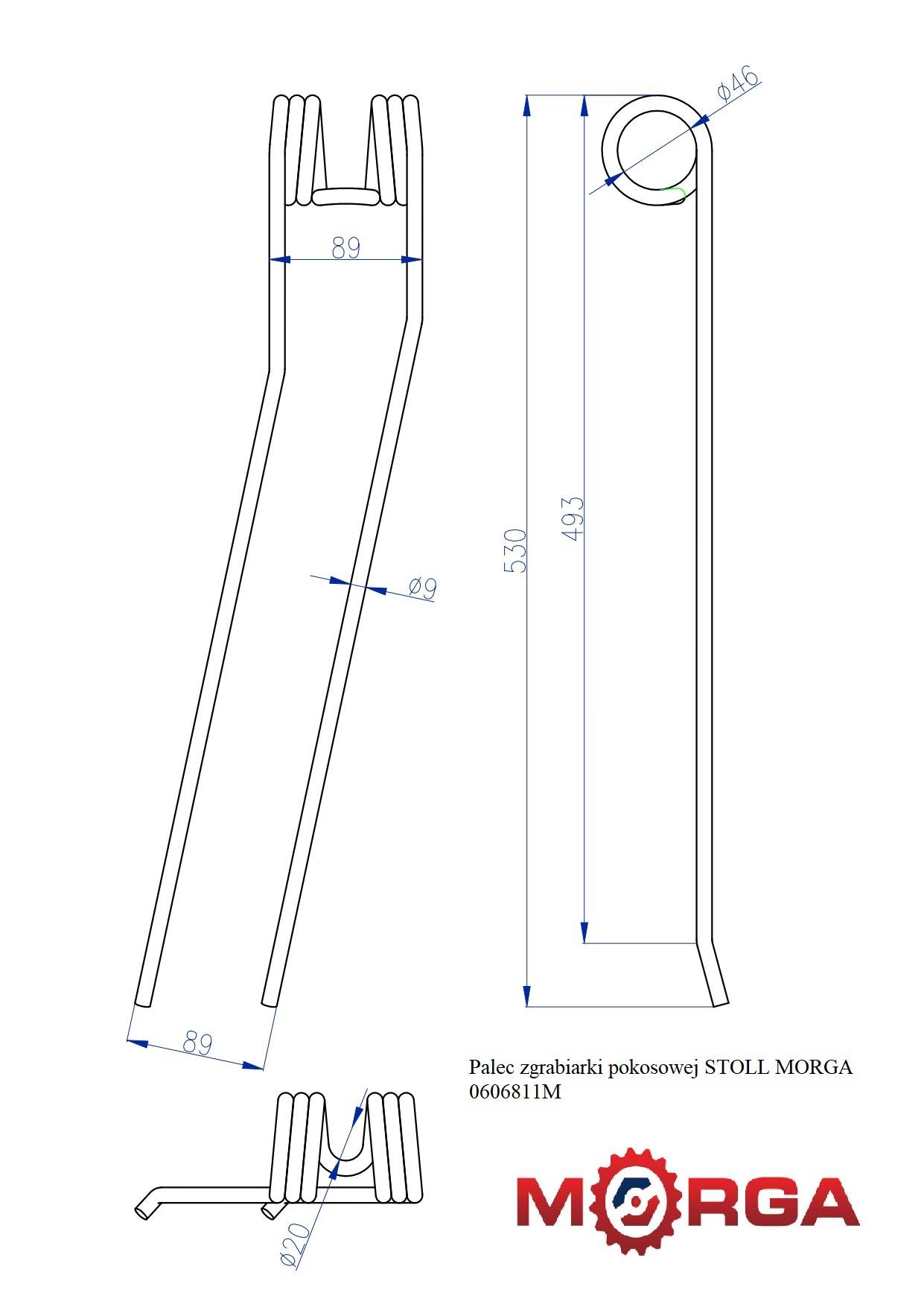 Palec Zgrabiarki Pokosowej Stoll 0606811 Malowane Proszkowo Morga Palec Zgrabiarki Pokosowej Stoll 0606811 Malowane Proszkowo Morga - obrazek 5